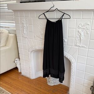 Black Spaghetti Strap Midi Dress with Lace Trim